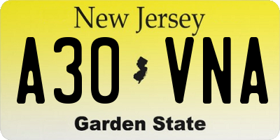 NJ license plate A30VNA