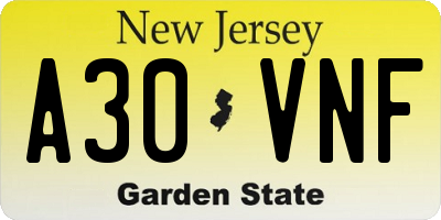 NJ license plate A30VNF