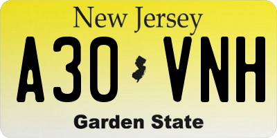 NJ license plate A30VNH