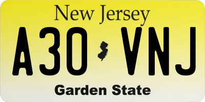 NJ license plate A30VNJ