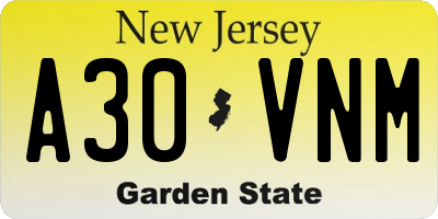 NJ license plate A30VNM