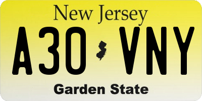 NJ license plate A30VNY