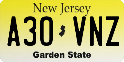 NJ license plate A30VNZ