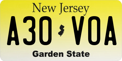 NJ license plate A30VOA