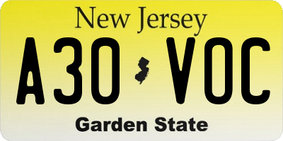 NJ license plate A30VOC