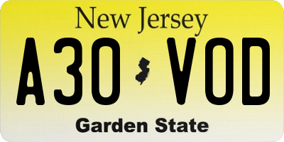 NJ license plate A30VOD