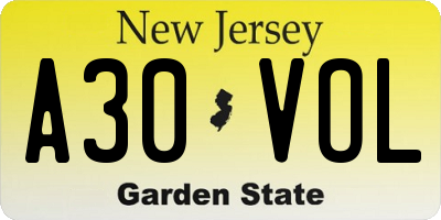 NJ license plate A30VOL