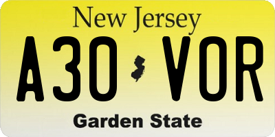 NJ license plate A30VOR