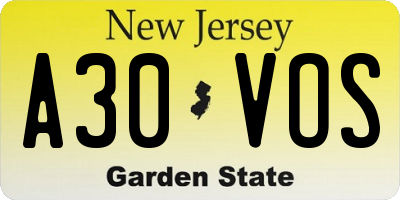 NJ license plate A30VOS