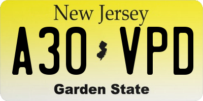 NJ license plate A30VPD