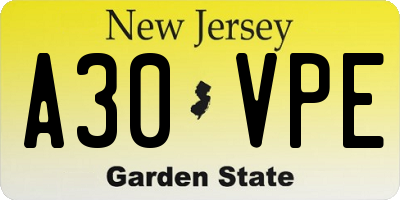 NJ license plate A30VPE