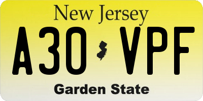 NJ license plate A30VPF