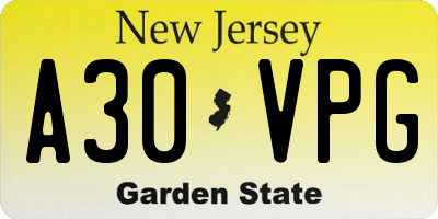 NJ license plate A30VPG