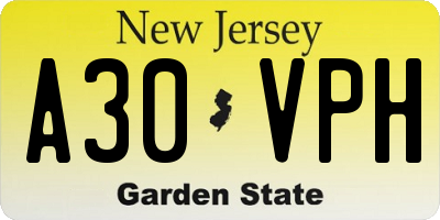 NJ license plate A30VPH