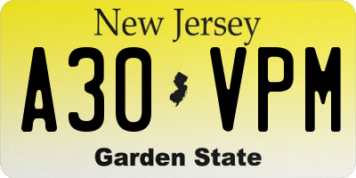 NJ license plate A30VPM