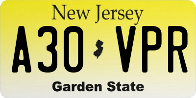 NJ license plate A30VPR