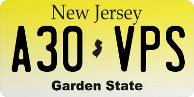 NJ license plate A30VPS