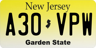 NJ license plate A30VPW
