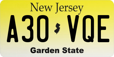 NJ license plate A30VQE