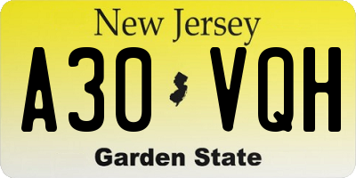 NJ license plate A30VQH