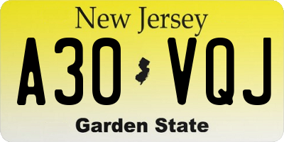 NJ license plate A30VQJ