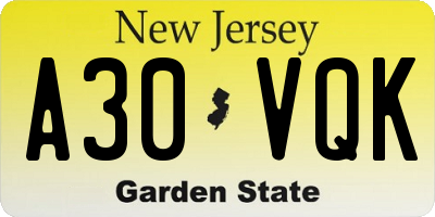 NJ license plate A30VQK