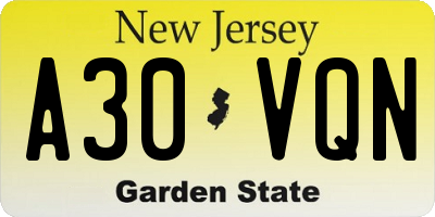 NJ license plate A30VQN