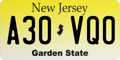 NJ license plate A30VQO