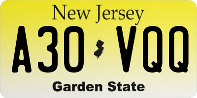 NJ license plate A30VQQ