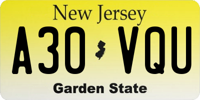 NJ license plate A30VQU