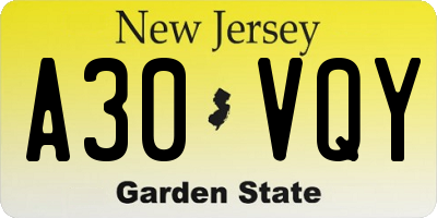 NJ license plate A30VQY