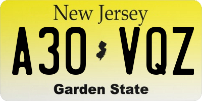 NJ license plate A30VQZ