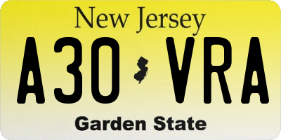 NJ license plate A30VRA