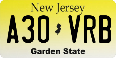 NJ license plate A30VRB