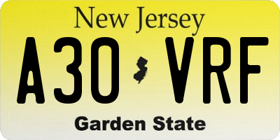 NJ license plate A30VRF