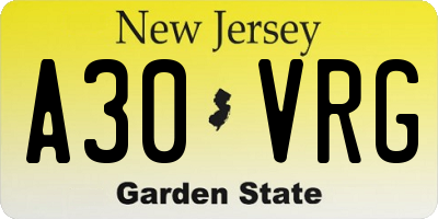 NJ license plate A30VRG