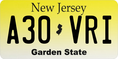 NJ license plate A30VRI