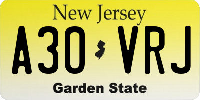 NJ license plate A30VRJ