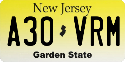 NJ license plate A30VRM