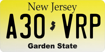 NJ license plate A30VRP