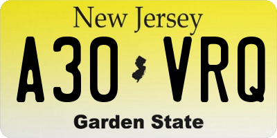 NJ license plate A30VRQ