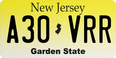 NJ license plate A30VRR