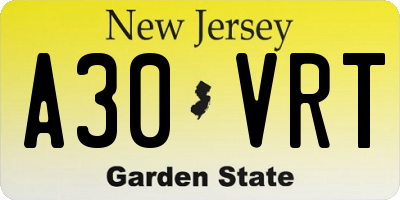 NJ license plate A30VRT