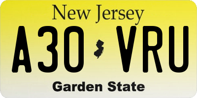 NJ license plate A30VRU
