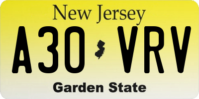 NJ license plate A30VRV