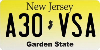 NJ license plate A30VSA