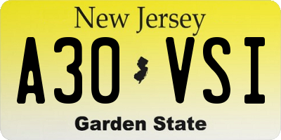 NJ license plate A30VSI