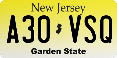 NJ license plate A30VSQ