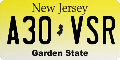NJ license plate A30VSR