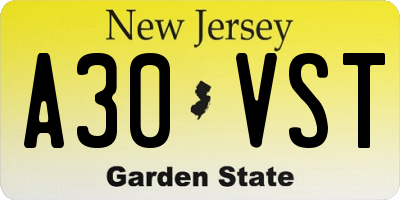 NJ license plate A30VST
